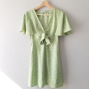Zara Green Floral Tie Detail Mini Dress XS